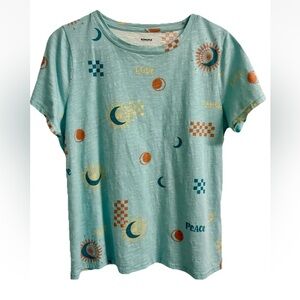 Sonoma Everyday Tee Celestial Moon & Stars Crew Neck Top Sz M Heather Blue